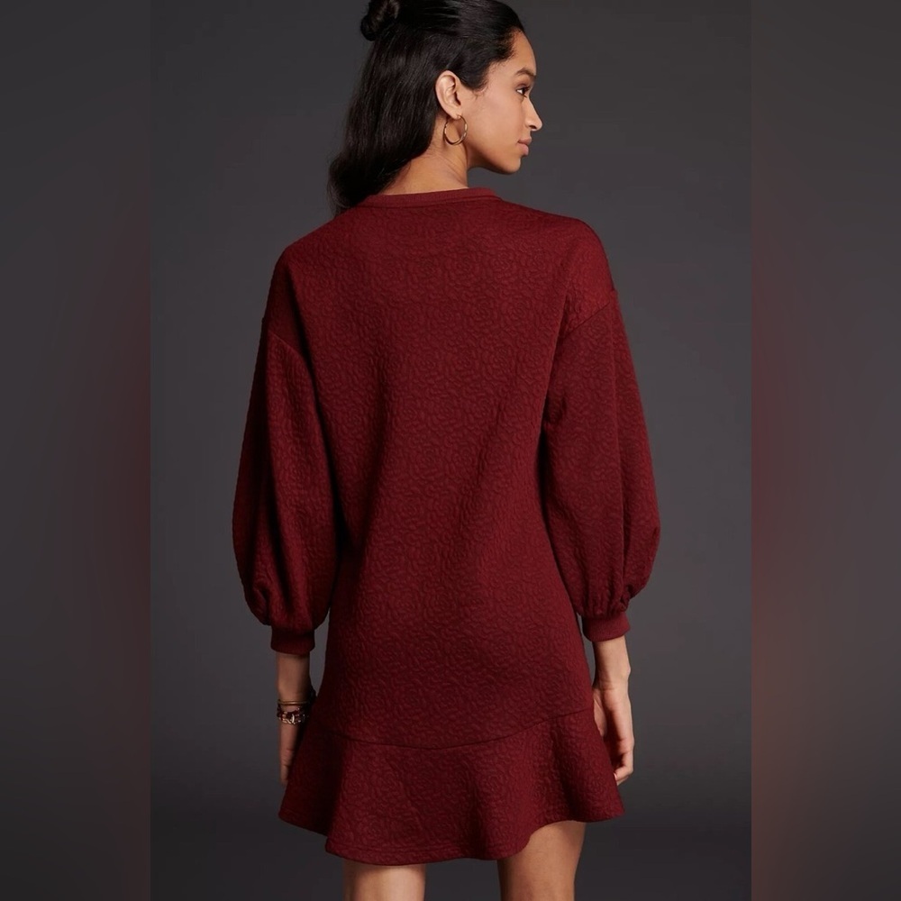 Anthropologie Mare Mare Odila Maroon Textured Knit long sleeve dress tunic - Picture 2 of 7